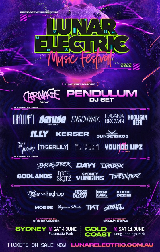 Lunar Music Festival flyer showing all featuring artists.